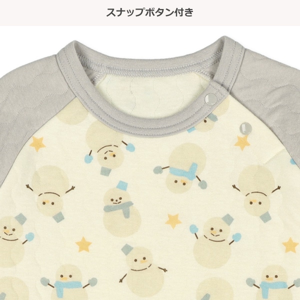 ソフトキルト腹巻付きラグラン長袖パジャマ（雪だるま）