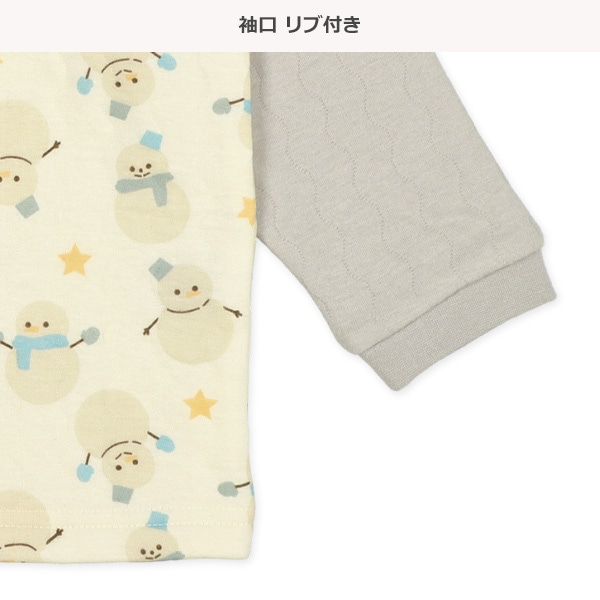 ソフトキルト腹巻付きラグラン長袖パジャマ（雪だるま）