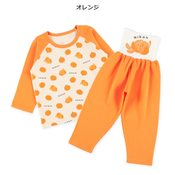 ソフトキルト腹巻付きラグラン長袖パジャマ（みかん）