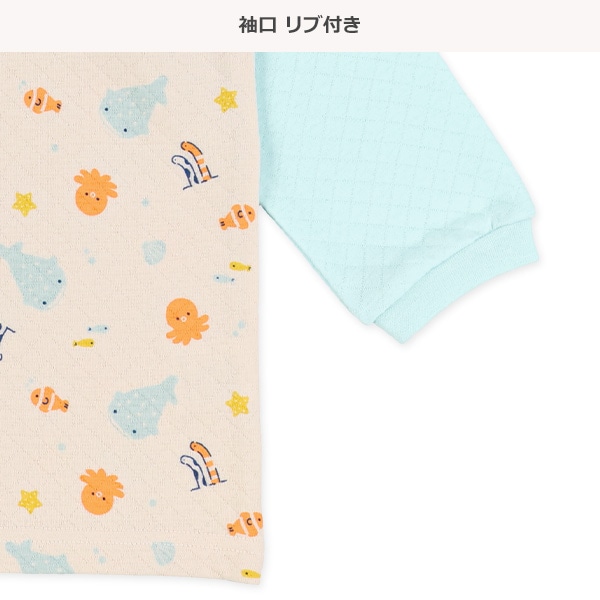 ソフトキルト腹巻付きラグラン長袖パジャマ（海の生き物）