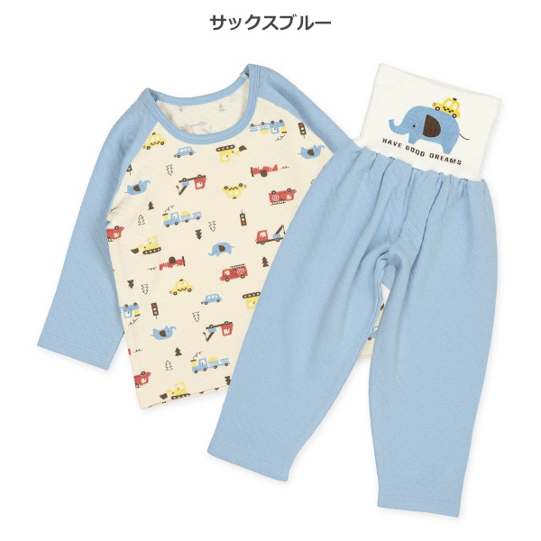 ソフトキルト腹巻付きラグラン長袖パジャマ（ぞう・くるま）