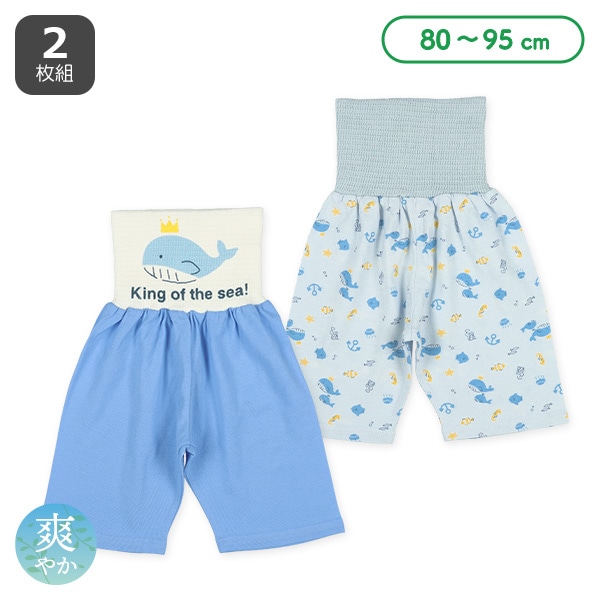 2枚組腹巻付きスペアパンツ（くじら）