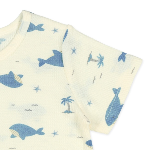 腹巻付きワッフル半袖パジャマ（くじら）