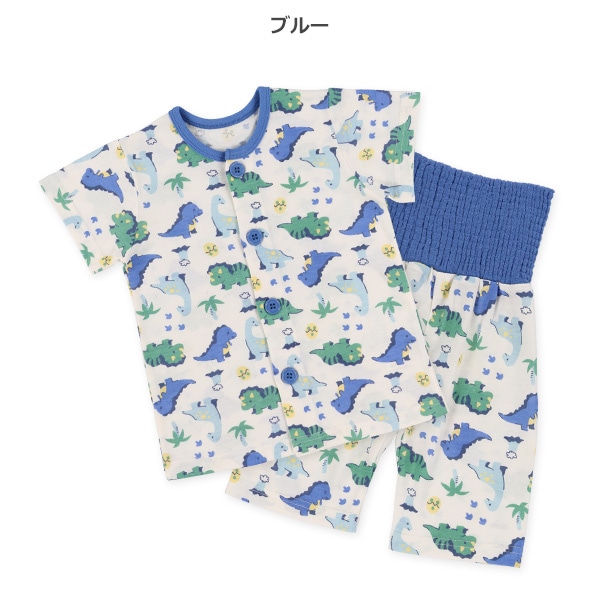 腹巻付き前開き半袖パジャマ（恐竜総柄）