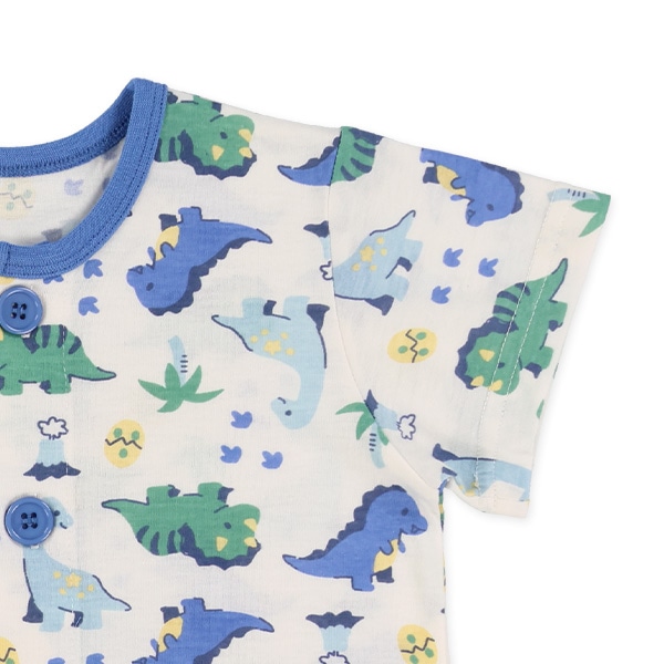 腹巻付き前開き半袖パジャマ（恐竜総柄）