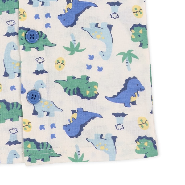 腹巻付き前開き半袖パジャマ（恐竜総柄）