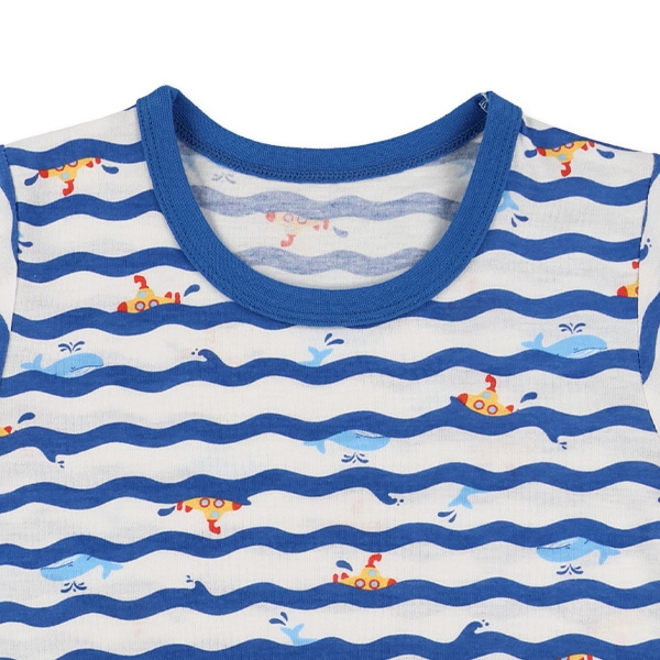 腹巻付き半袖パジャマ（波ボーダー）