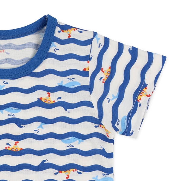 腹巻付き半袖パジャマ（波ボーダー）