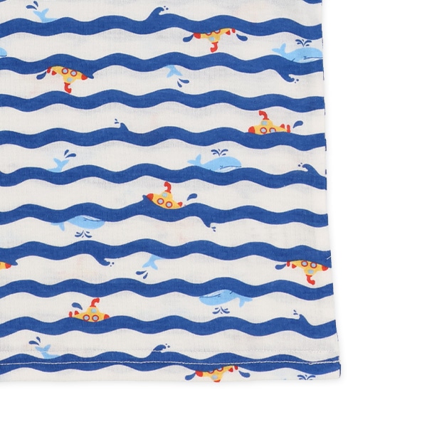 腹巻付き半袖パジャマ（波ボーダー）