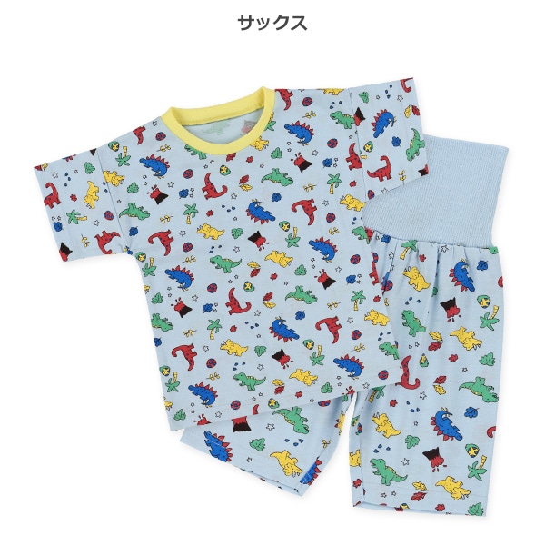 腹巻付き半袖パジャマ（カラフル恐竜総柄）