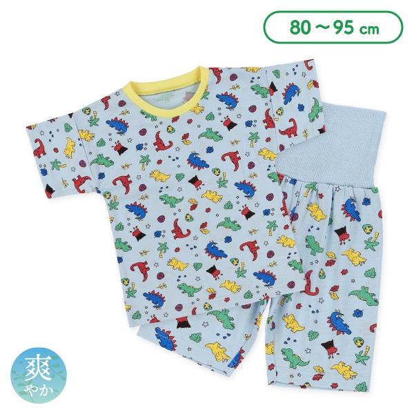 腹巻付き半袖パジャマ（カラフル恐竜総柄）