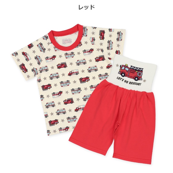 腹巻付きラグラン半袖パジャマ（消防車）