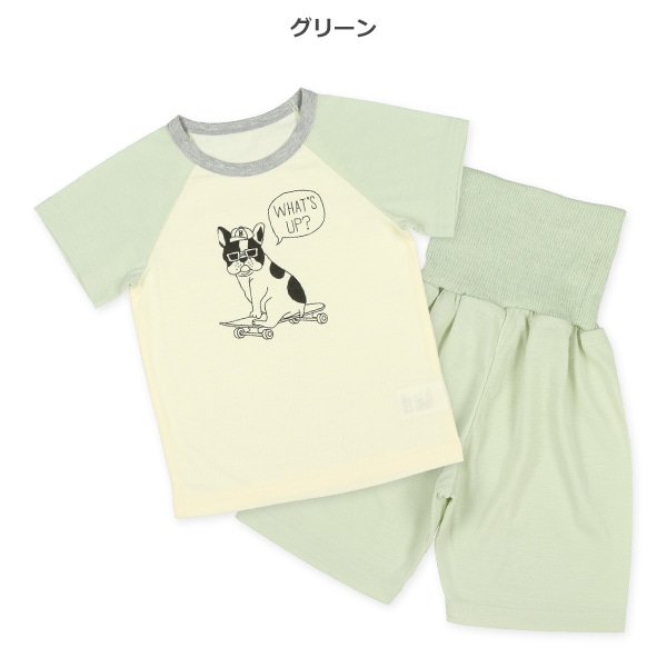 腹巻付きラグラン半袖パジャマ（ブルドッグ・ワンポイント）