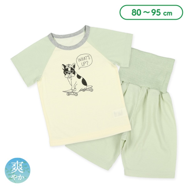 腹巻付きラグラン半袖パジャマ（ブルドッグ・ワンポイント）