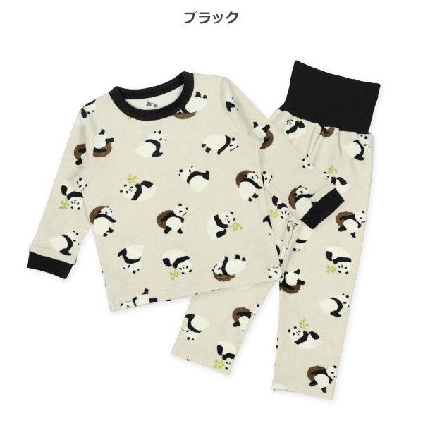 ストレッチマイクロフリース腹巻付き長袖パジャマ（パンダ総柄）