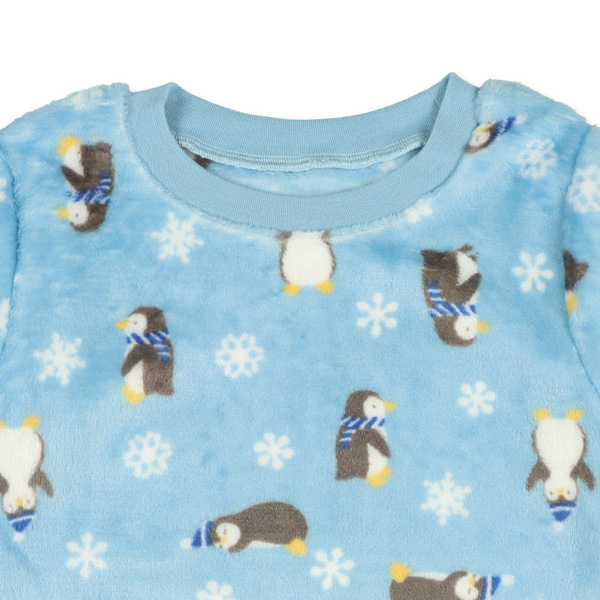 マイクロフリース腹巻付き長袖パジャマ（ペンギン総柄）