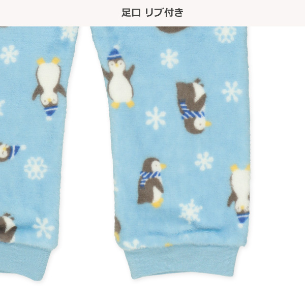 マイクロフリース腹巻付き長袖パジャマ（ペンギン総柄）