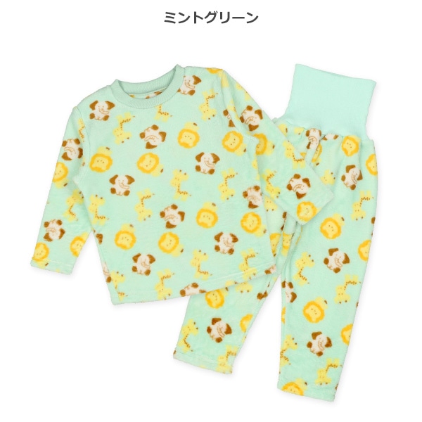 マイクロフリース腹巻付き長袖パジャマ（アニマル総柄）