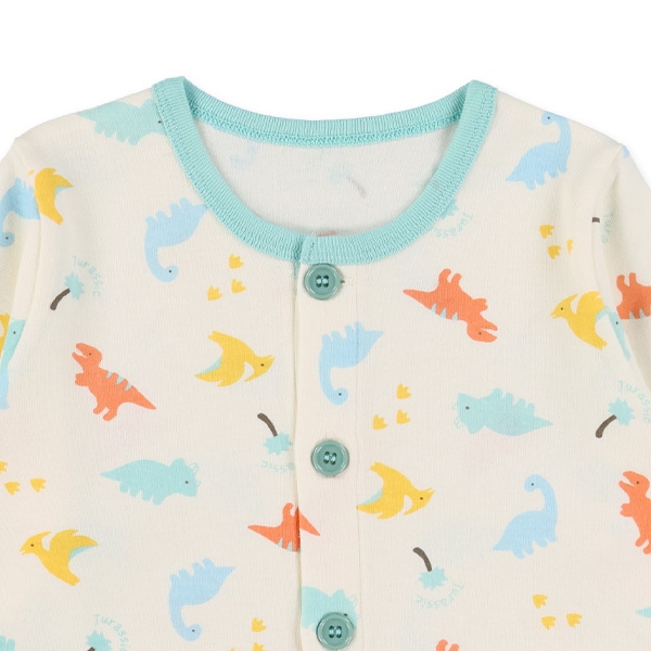 腹巻付き前開き長袖パジャマ（カラフル恐竜）