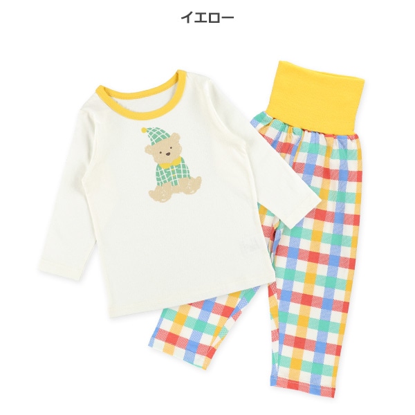 腹巻付き長袖パジャマ（くま・チェック）