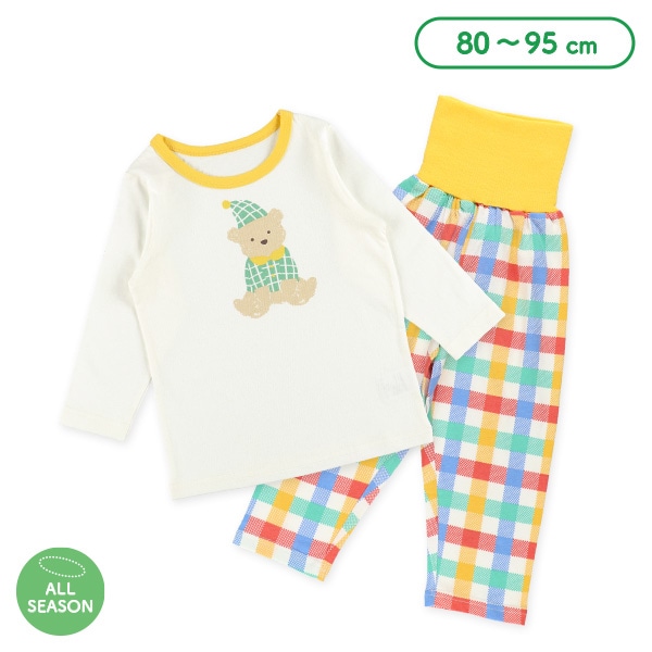 腹巻付き長袖パジャマ（くま・チェック）