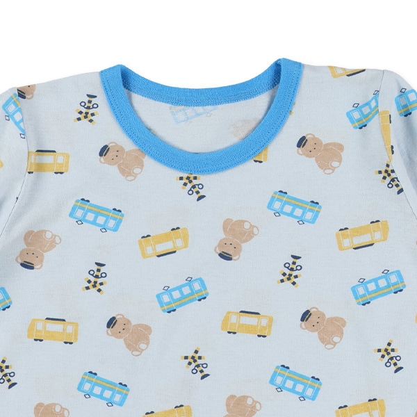 袖ロールアップ腹巻付き長袖パジャマ（くま・電車）