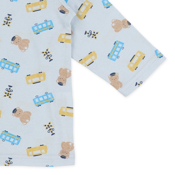 袖ロールアップ腹巻付き長袖パジャマ（くま・電車）