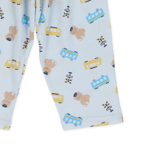 袖ロールアップ腹巻付き長袖パジャマ（くま・電車）