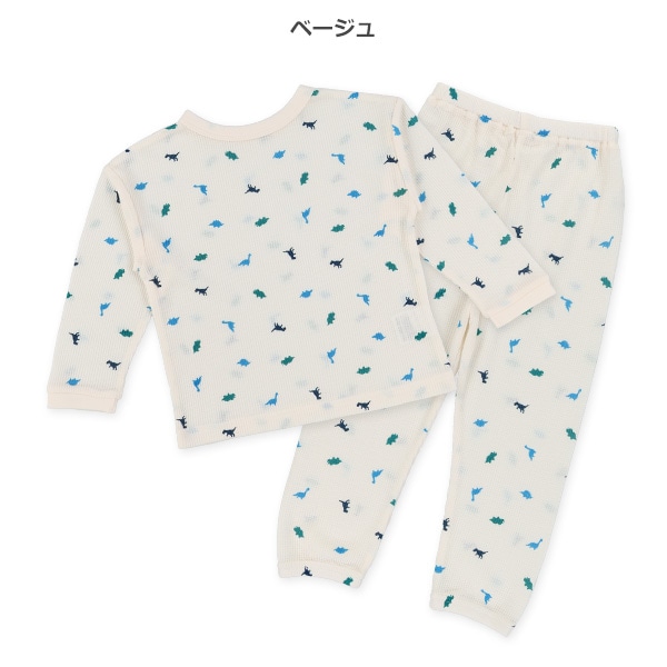 どっちもまえワッフル長袖ルームウェア（恐竜総柄）