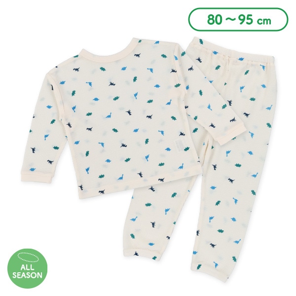 どっちもまえワッフル長袖ルームウェア（恐竜総柄）