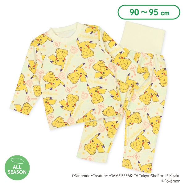腹巻付き長袖パジャマ（ピカチュウ総柄）