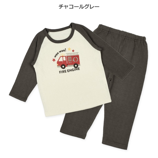 2枚組キルトラグラン長袖パジャマ（はたらくくるま）