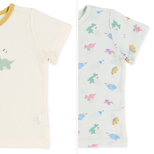 2枚組ワッフル半袖パジャマ（ゆるかわ恐竜）