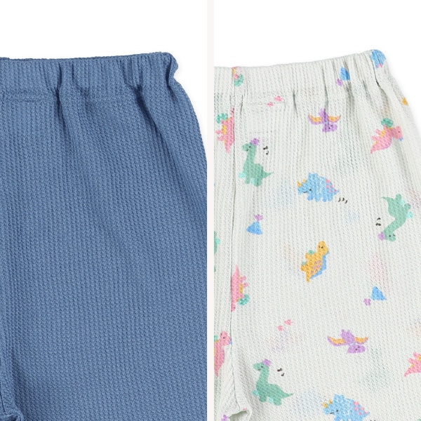 2枚組ワッフル半袖パジャマ（ゆるかわ恐竜）