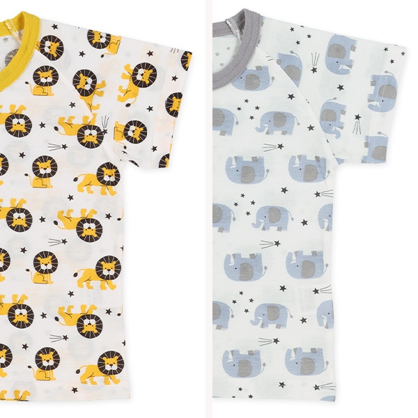 2枚組ラグラン半袖パジャマ（ライオン・ぞう）