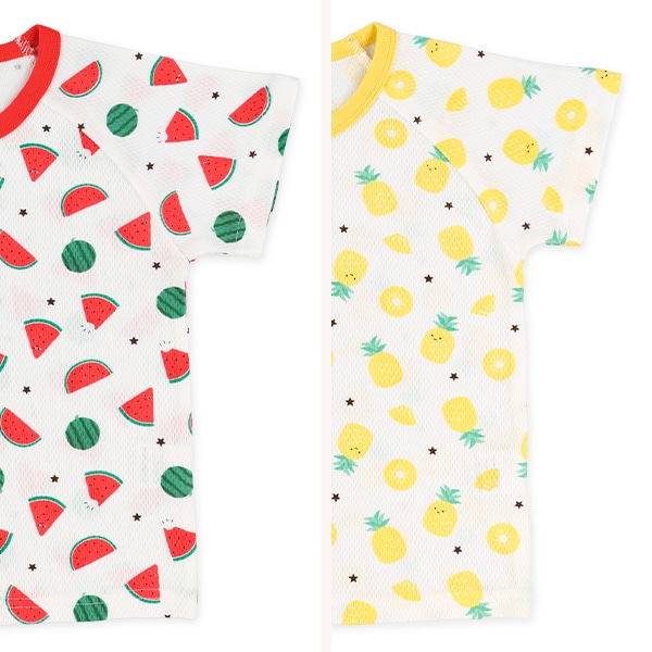 2枚組ハニカムメッシュ半袖パジャマ（すいか・パイン）