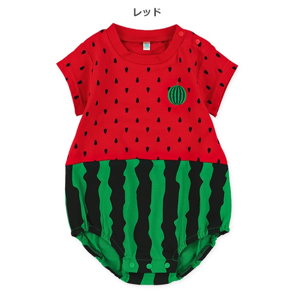 すいか柄半袖だるまロンパース