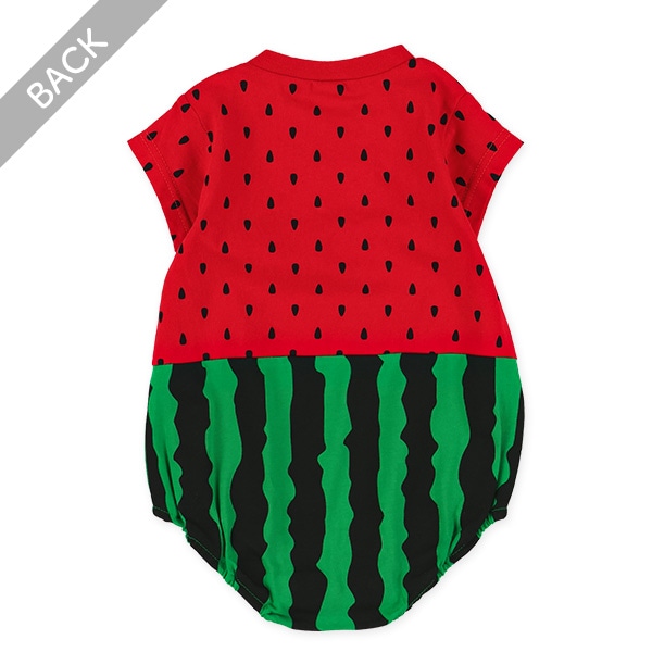 すいか柄半袖だるまロンパース