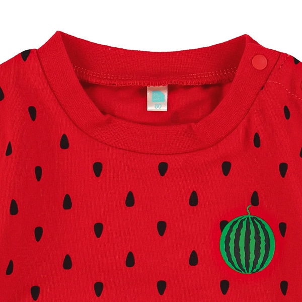 すいか柄半袖だるまロンパース