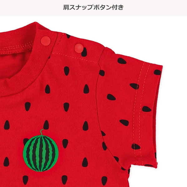 すいか柄半袖だるまロンパース