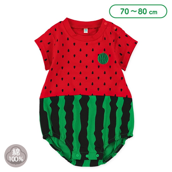 すいか柄半袖だるまロンパース