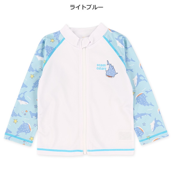 袖サメ柄胸ワンポイントラッシュガード