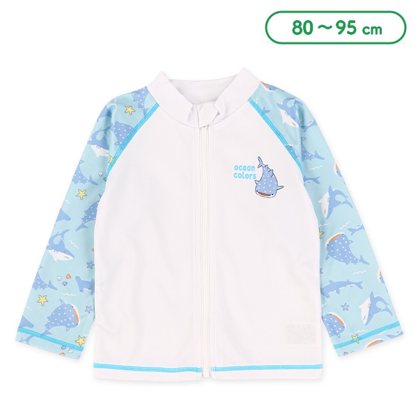袖サメ柄胸ワンポイントラッシュガード