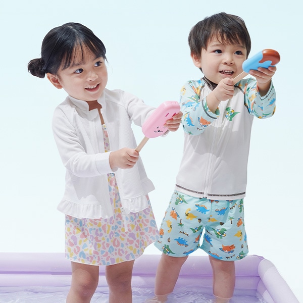 袖カラフル恐竜胸ワンポイントラッシュガード