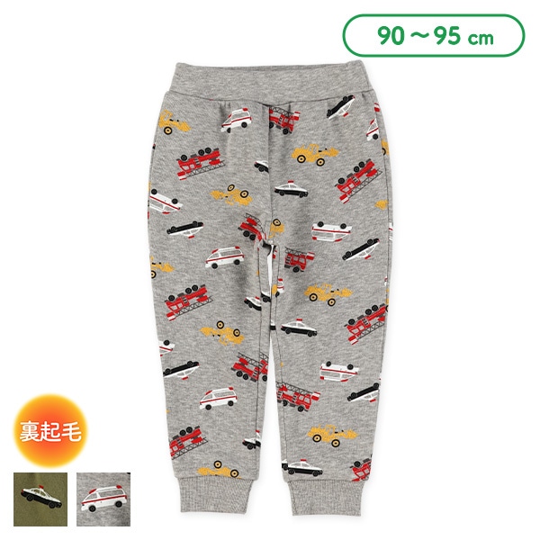 裏起毛はたらくくるま柄ニットロングパンツ