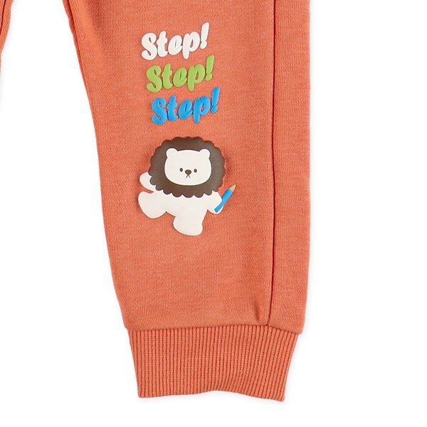 裏毛裾ライオン発泡プリントパンツ