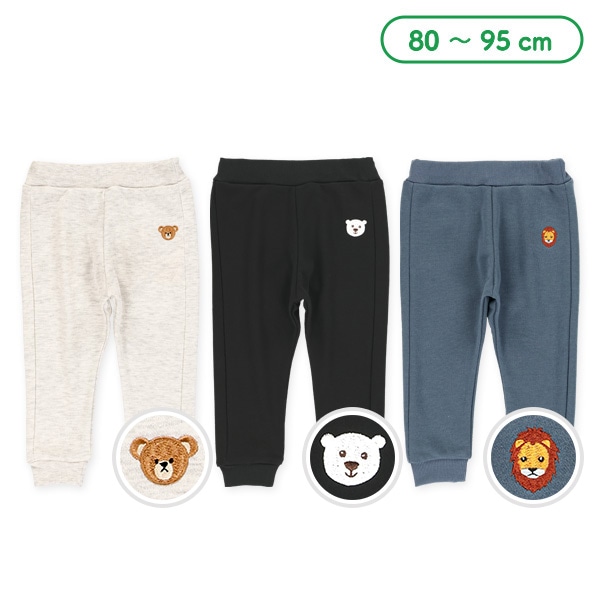 裏毛刺繍ワンポイント裾リブパンツ