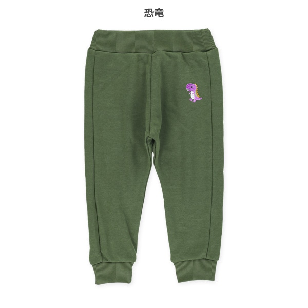 裏毛恐竜・時計・電車ワンポイント刺繍パンツ