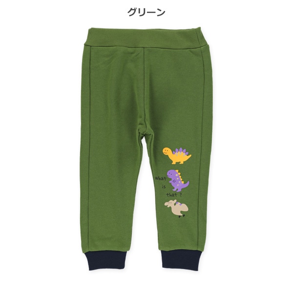 裏毛裾恐竜3連プリントパンツ