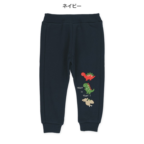 裏毛裾恐竜3連プリントパンツ